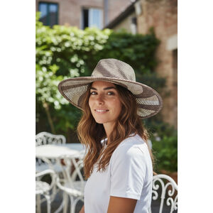 Le Hat by Rae Feather Brown White Striped Packable Sun Hat One Size